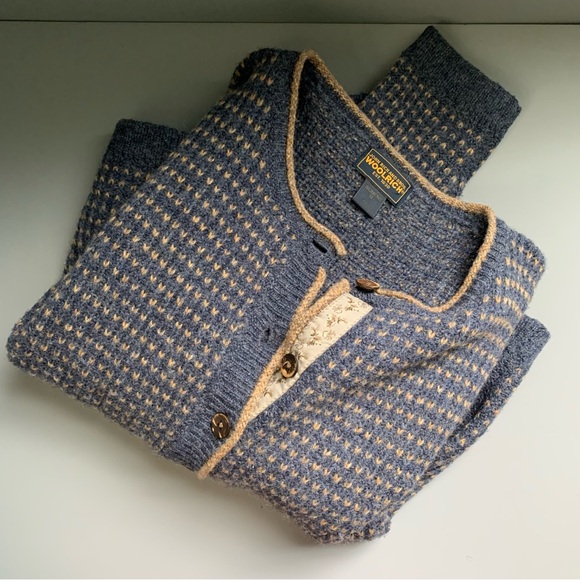 Woolrich Sweaters - Woolrich Wool Chunky Embroidered Button Up Cardigan Sweater M Cotton Geometric